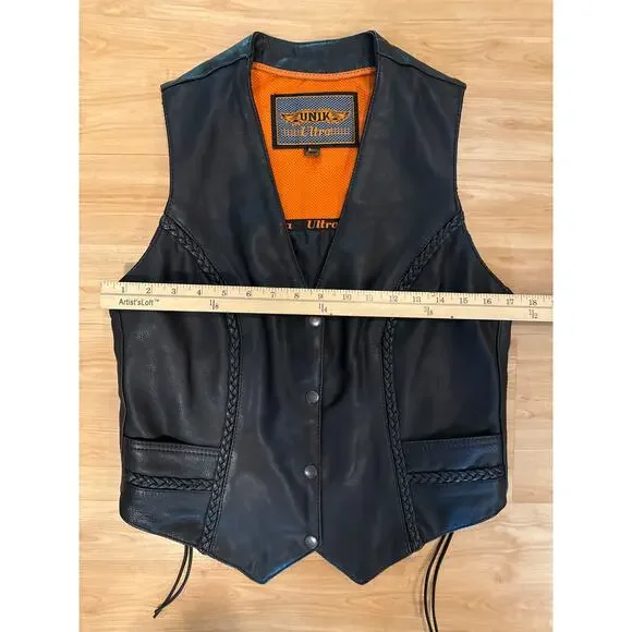 UNIK WOMEN'S MOTORCYCLE LEATHER VEST Side Laced Size Large Lined - Picture 7 of 7